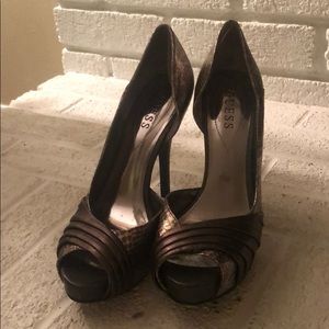 Guess peep toe snakeskin stilettos